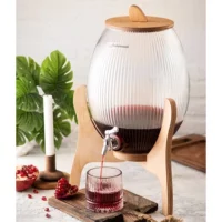 کلمن شیشه‌ای بیضی لیندو پایه چوب