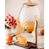کلمن شیشه‌ای بیضی رین پایه چوب